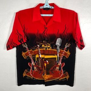 Rock House Classics Shirt Mens Large Red Flames Fire Rocker Loop Camp Collar Y2K